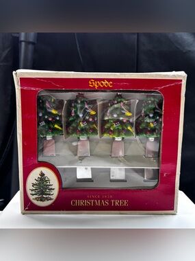 Spode Christmas Tree Spreaders Knives Set of 4 Cheese Dip Holiday Santa